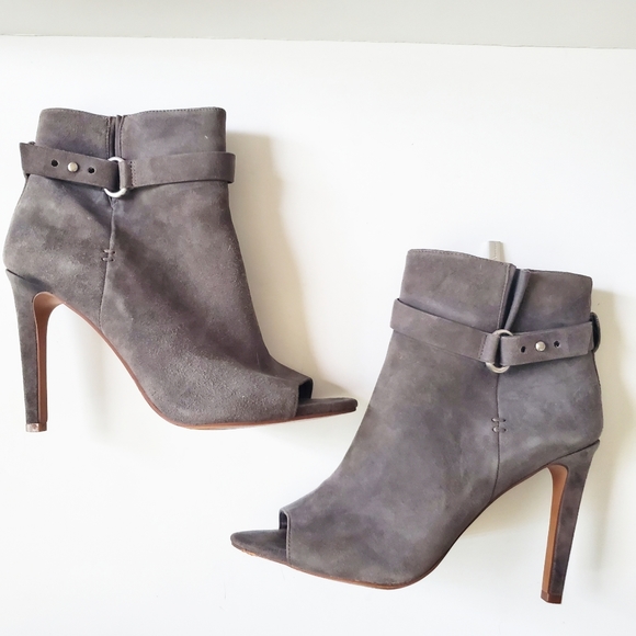 BCBGeneration Carolina Gray Suede Peep Toe Booties - Picture 2 of 6